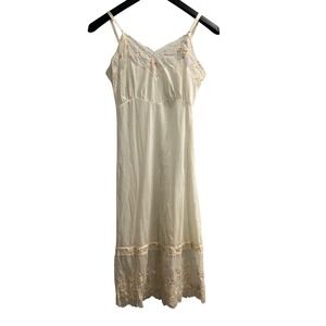 Vintage Vouge Y2K Slip Dress  14 Ivory Sheer Nylon Embroidered Floral Mesh Fairy